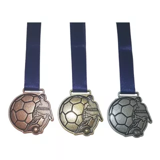 Medalha Futebol Metal 63mm Grossa Alto Relevo Kit 6 Unidades