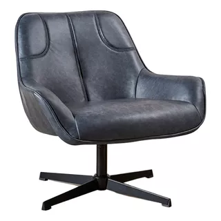 Sillón Poltrona Saturno Para Living Tapizado Ecocuero Negro Diseño De La Tela Cuero Sintético