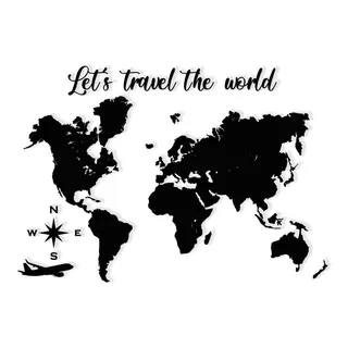 Mapa Mundi + Let´s Travel The World 120x85cm Mdf P/ Parede