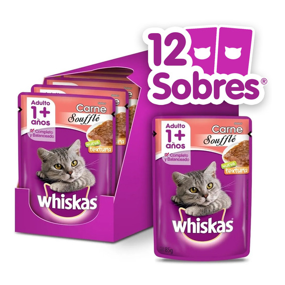 Whiskas Alimento Húmedo En Sobre Gato Carne Soufflé 12 Un