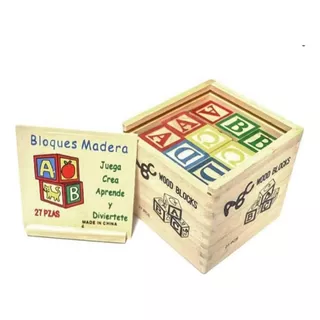 Cubo De Madera 27 Piezas Juguete Didactico Letras Y Numero