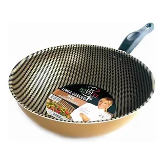 Wok 28cm Antiadherente De 5 Capas Jovifel Linea Corcega Color Dorado