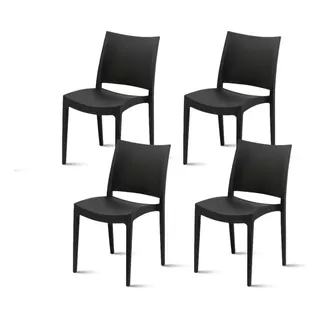 Pack De 4 Sillas De Terraza Exterior Tipo Restaurante - Negr