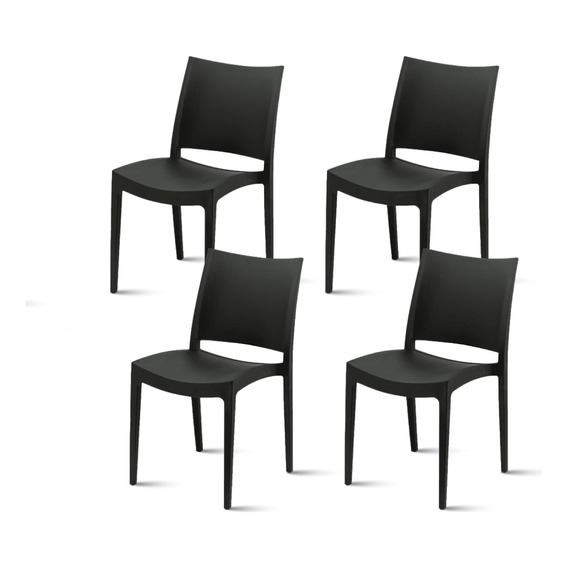 Pack De 4 Sillas De Terraza Exterior Tipo Restaurante - Negr