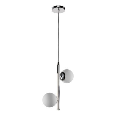 Colgante 2 Luces Elyn Diseño Cromo Globo Opal Apto Led Deco