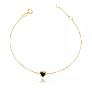 Pulseira Adulto Ouro 18k 0,750 Coração De Zircônia 5mm 20cm