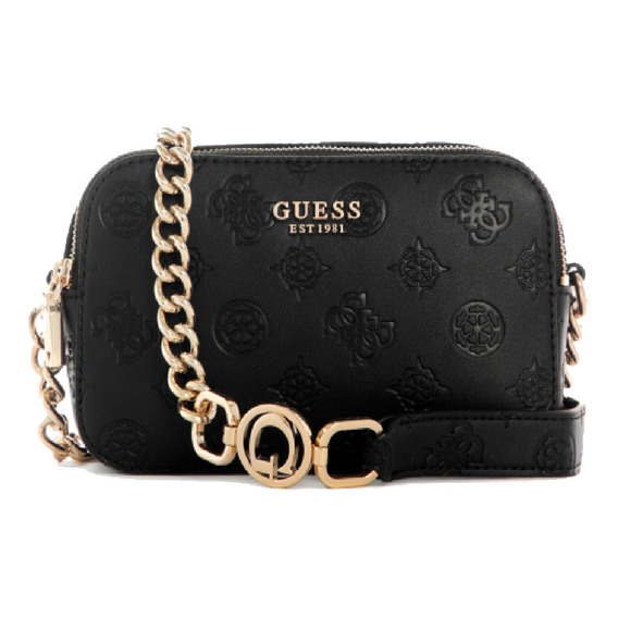 Cartera Bolso Guess Pg874714 Black Diseño Liso De Sintético  Negra Con Correa De Hombro Dorado Asas Color Negro Y Herrajes Oro