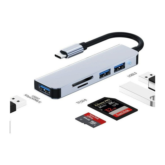 Hub Adaptador Tipo C 4k 6 En 1 Hdmi Lector Sd Usb 3.0 Fast