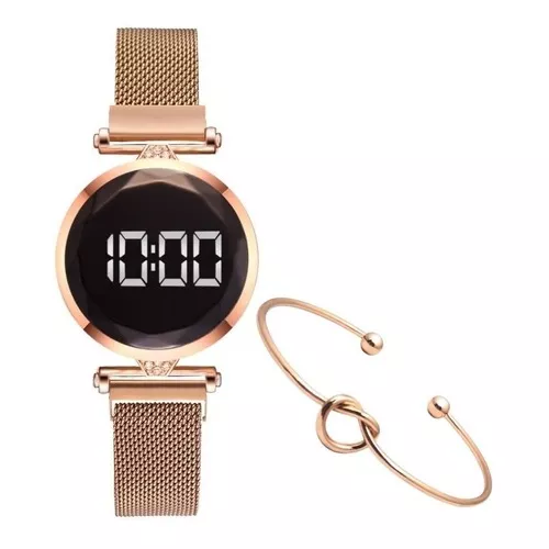 Relojes digitales de lujo para mujer / Correa magnética de acero inoxidable  LED con pantalla táctil de cuarzo / Elegante para mujer