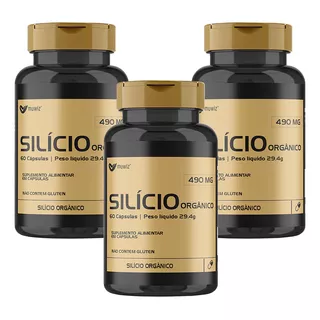 Kit 3 Suplemento Silício Orgânico 490mg 60 Cápsulas Muwiz Sabor Sem Sabor