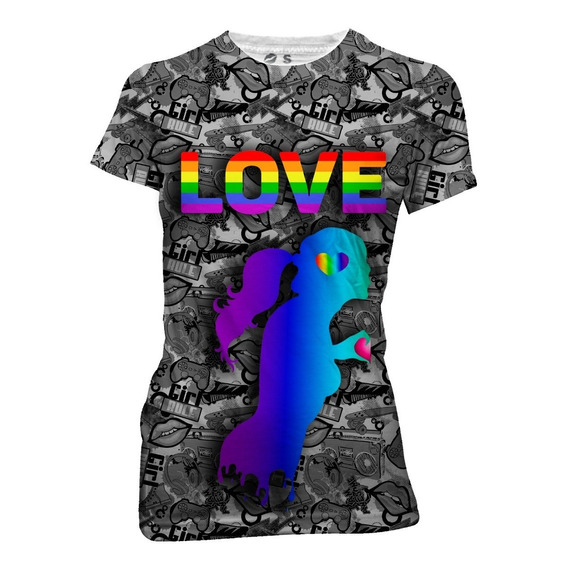 Playera Sublimada Full Print Duo Beso Love Is Love Arcoiris 