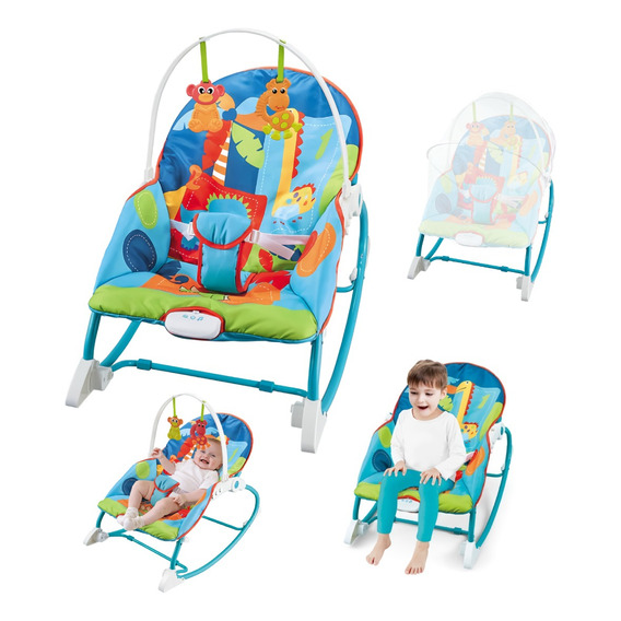 Bouncer Silla Mecedora Para Bebé Aeiou Hb333 Musical 3 En 1 Color Azul Jirafa