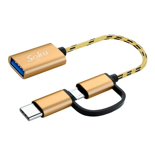 Cable 2 En 1 Adaptador Micro Usb V8 Tipo C A Usb 3.0 Otg Color Dorado