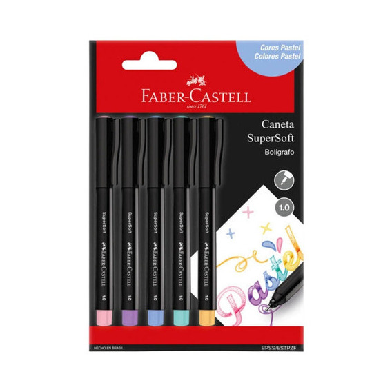Bolígrafos de colores supersuaves, tonos pastel, 5 colores, tinta Faber Castell, colores pastel, color exterior negro