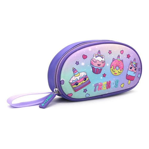 Cartuchera Escolar Trendy Estampa 3d Niñas Color Violeta Infantil