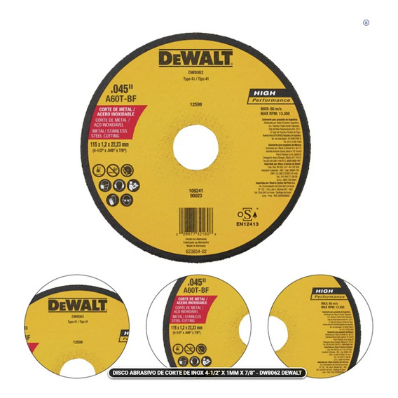 Disco De Corte Dewalt 4-1/2 Dw8062 (10unidades)