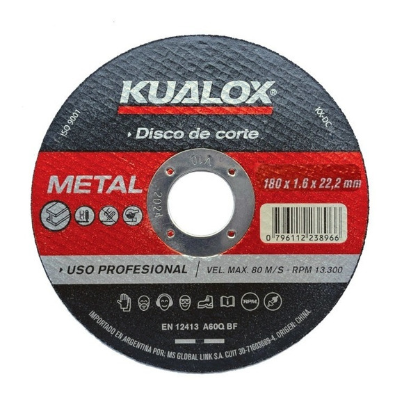 Disco De Corte Para Metal 180 X 1,6 X 22,2 Mm X50 Unidades