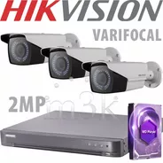 Kit Seguridad Hikvision Dvr 4 +disc+ 3 Camaras 2mp Varifocal