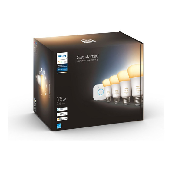 Pack X4 Focos Inteligentes Philips Hue + Hue Bridge Luz Blanco cálido