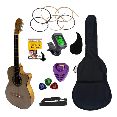Guitarra Acústica Curva Ocelotl® Paquete Vital De Accesorios Color Miel Orientación De La Mano Derecha