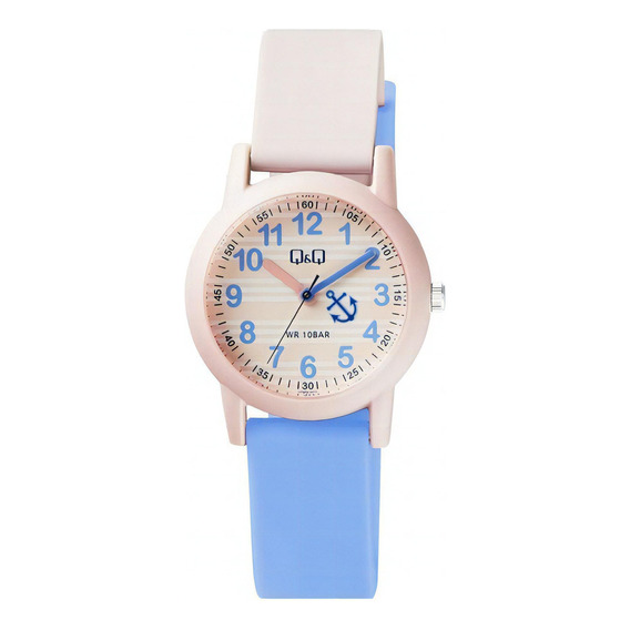 Reloj Q&q Caucho Azul Y Rosa Caratula Rallada Vs49j002y