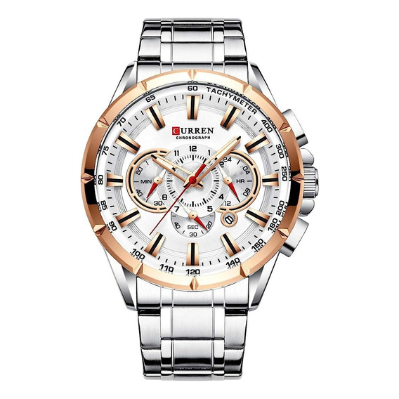 Curren Quartz 8363 correa de reloj blanca de acero inoxidable para hombre, color plateado