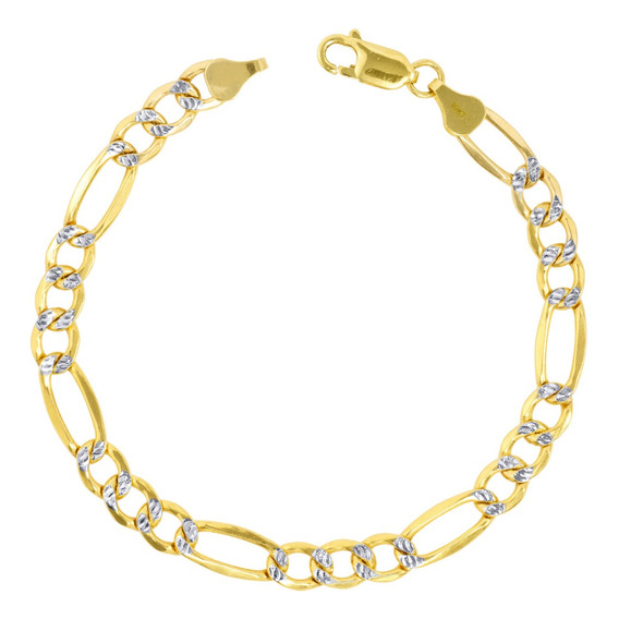 Pulsera Esclava 3x1 Figaro Diamantada Oro 10k 7m 21cm Italy Color Dorado Diámetro 7 cm Largo 21 cm