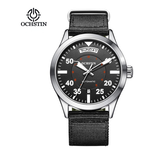 Reloj de pulsera Ochstin 62028B de cuerpo color negro, analógico, para hombre, con correa de nailon color negro y hebilla simple