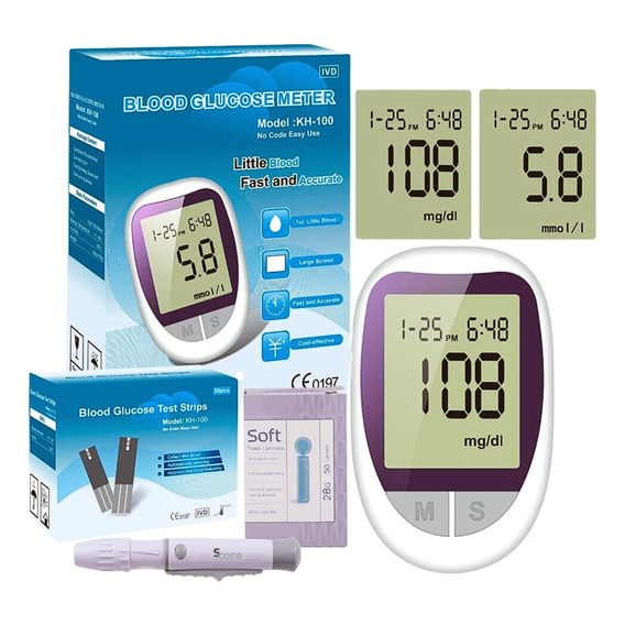 Glucómetro Digital Diabetes 50 Tiras 50 Agujas Sangre Azúcar