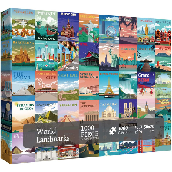 World Landmarks Travel Puzzle 1000 Piezas Para Adultos, Land