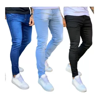 Kit 3 Calça Jeans Masculina Skinny Premium Com Lycra