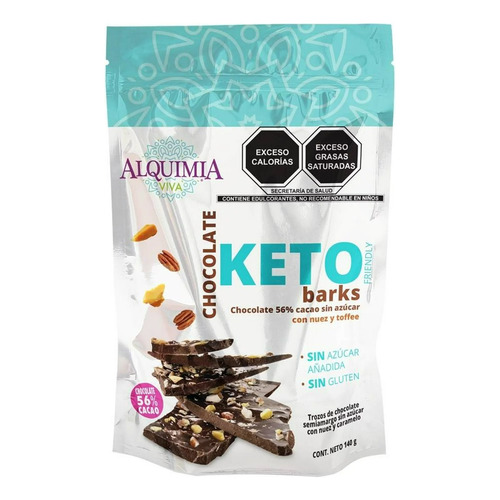 Chocolate Alquimia Viva Keto Barks 56% Cacao Con Nuez 140g