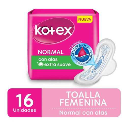 Toallitas Femeninas Normal Con Alas Kotex X16 Unidades