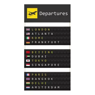Placa Decorativa Partidas Aeroporto Destinos Avião Cidades 