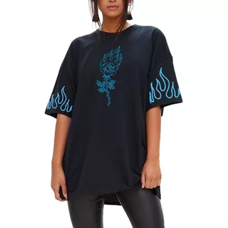 Remera Amplia Oversized Fire Fuego Flores Trap Aesthetic
