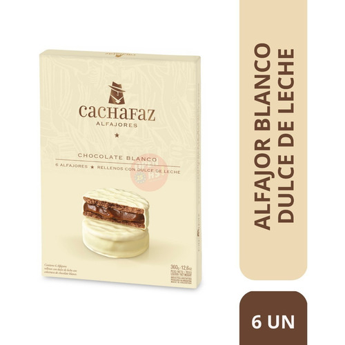 Alfajor Cachafaz Chocolate Blanco Con Dulce De Leche 6 Un.