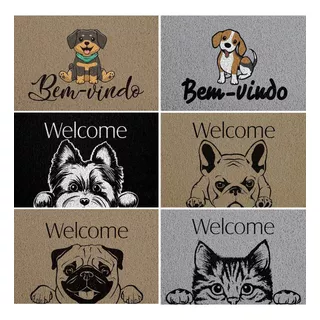 Alfombra De Vinilo Welcome Welcome Para Mascotas, 60 X 40 Cm De Largo, Color Naranja, Diseño De Tela Pug, 40 Cm De Ancho