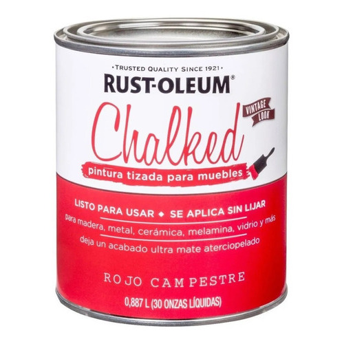 Pintura Tizada Ultra Mate Chalked Al Agua 0,887 L Rust Oleum Color Rojo Campestre