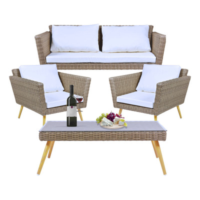 Sala Exterior 4pzs Tipo Rattan Patio Terraza Jardin Beige