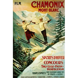 Chamonix Mont Blanc Casal Salto De Esqui Poster 76cm X 50cm