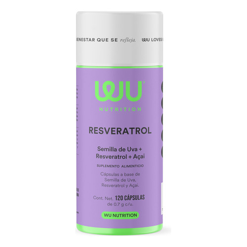 Wu Nutrition® Resveratrol | 120 Cápsulas | Antioxidante Sabor Sin sabor