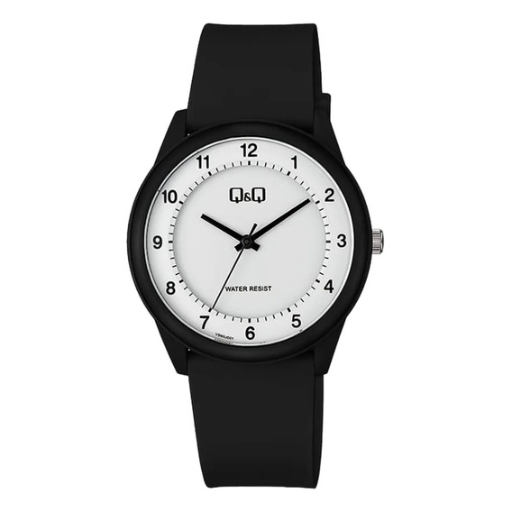 Reloj Q&q Analogo Malla De Pvc Vs60j001y Correa Negro Bisel Negro Fondo Blanco