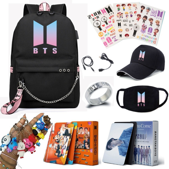 19 Piezas Bts Mochilas Kit Con Llavero/foto Cards/gorra,etc