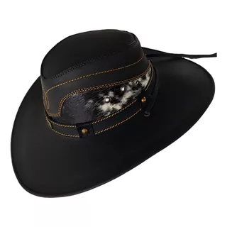 Sombrero De Piel Genuina Combinada Pelo Original Res Negro