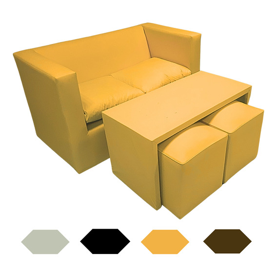 Juego De Living Moderno Combo Sillón+ Mesa + 2puff Ecocuero 