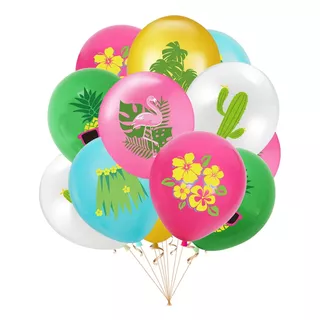 Set 12 Globos De Latex Fiesta Tropical Hawaiana 