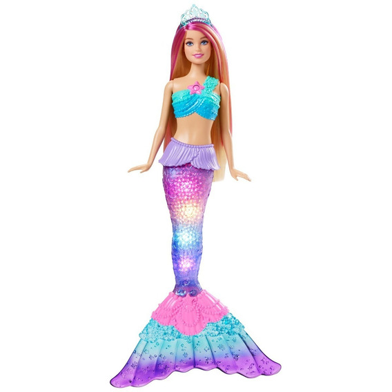 Barbie Fantasía Muñeca Sirena Luces Brillantes con luces que se activan con el agua para niñas de 3 años en adelante