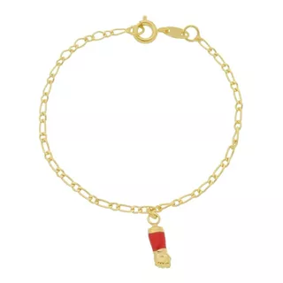 Pulseira Infantil Folheado A Ouro 18k Figa Vermelha 0021