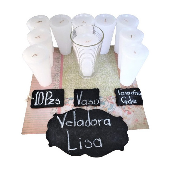 Veladora Blanca - Repuesto Limonero I 10 Piezas + 1 Vaso