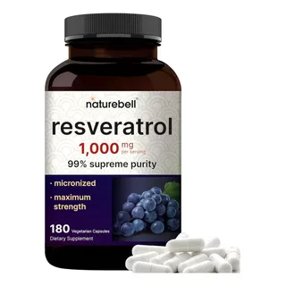 Suplemento Resveratrol 1000mg Complejo Potente 180 Capsulas 